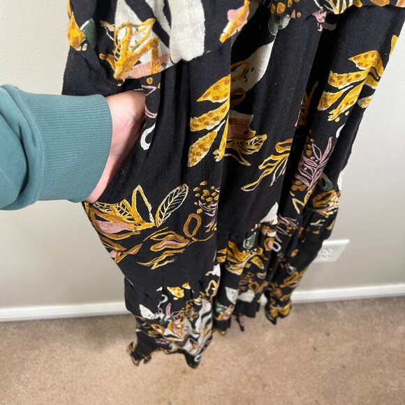 Free People Anita Printed Maxi Dress Size Small? Black Floral Tiered Boho - Picture 8 of 12